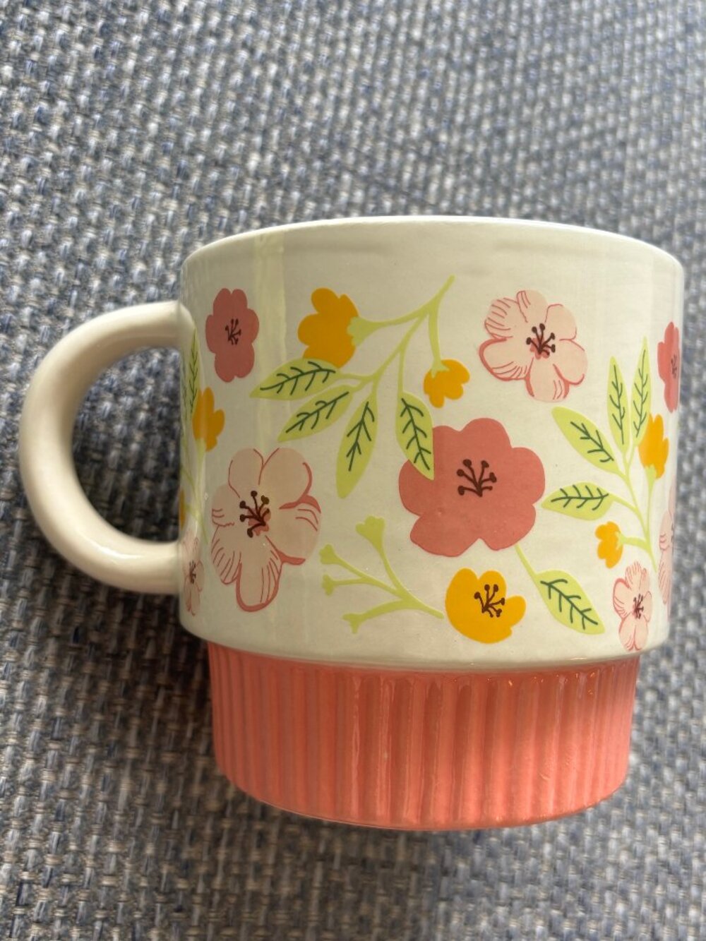 Floral Stoneware Mug Pink Yellow Coffee Tea Cocoa Cup Large Ceramic Vase Planter